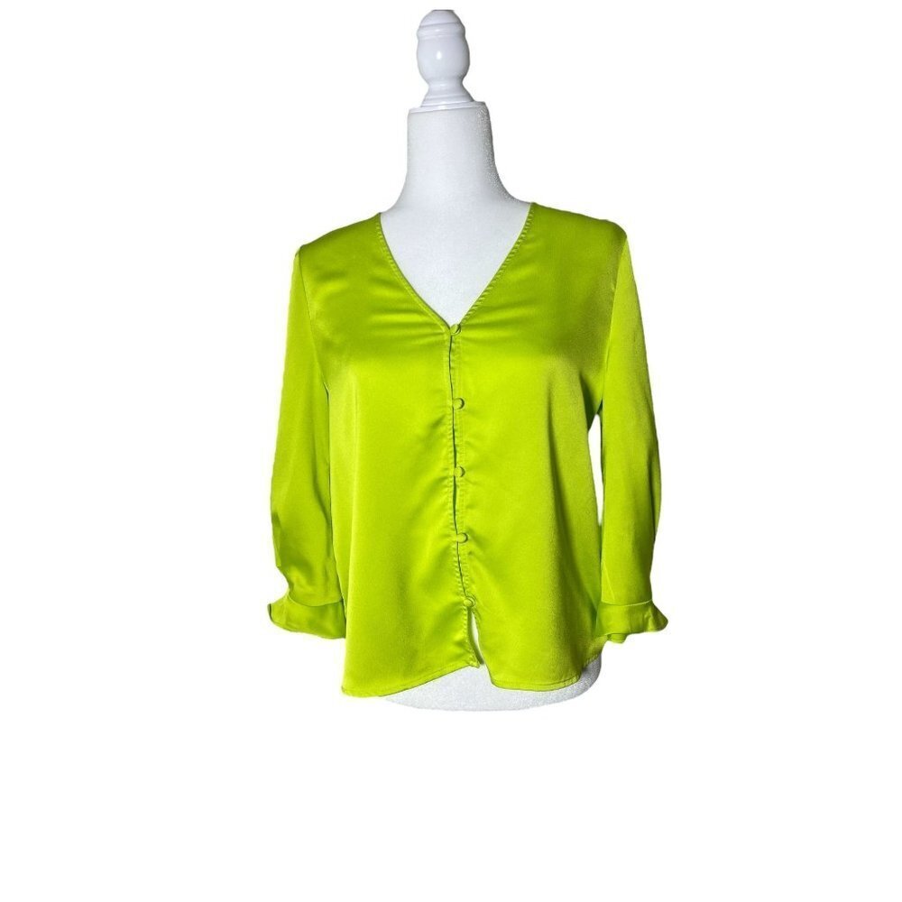 Halogen Womens Green Satin Blouse Oversized Size S